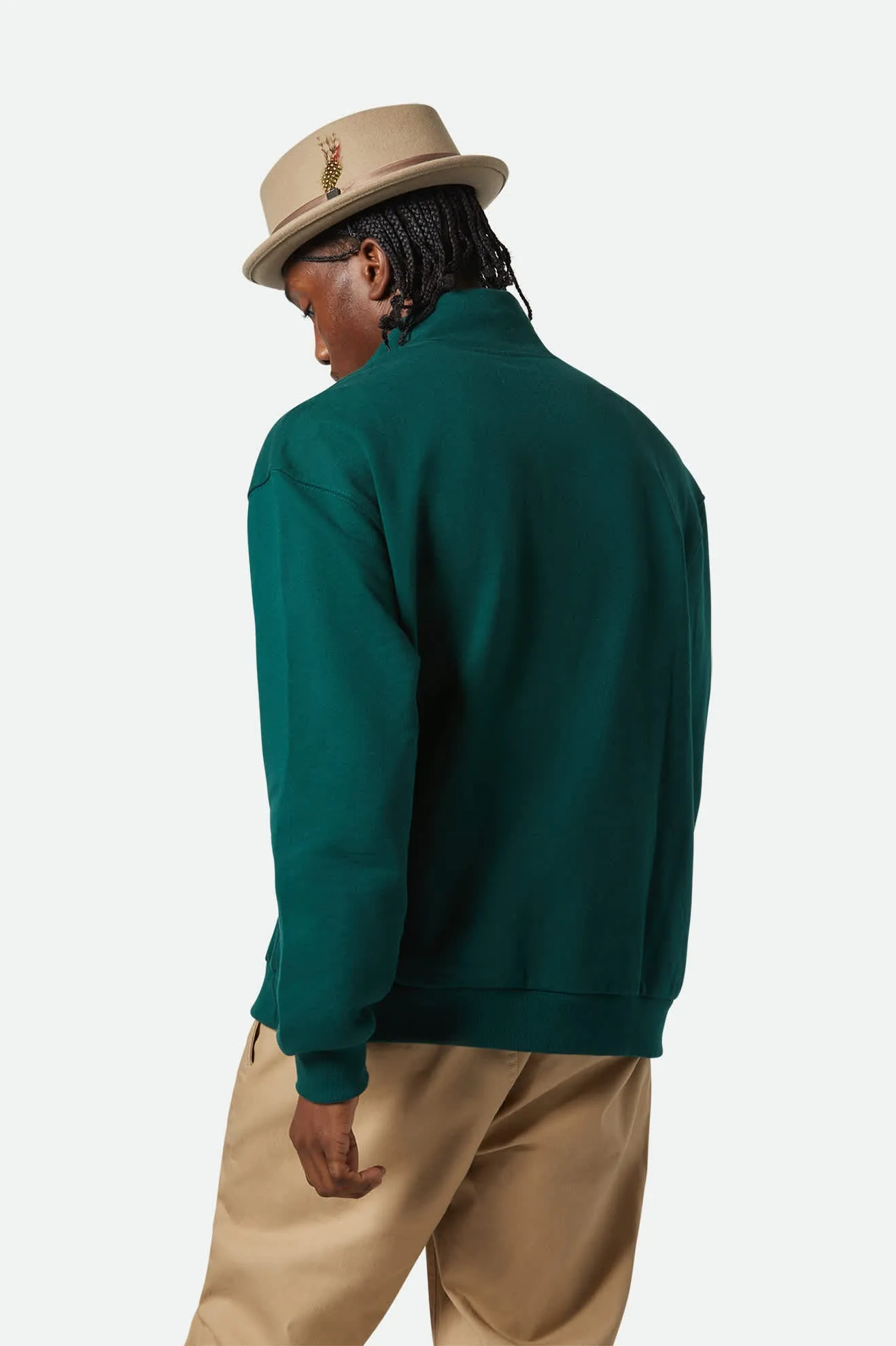 Embroidered Heavyweight Oversized Half Zip - Deep Emerald Brixton