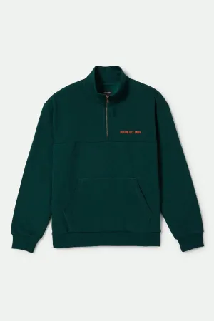 Embroidered Heavyweight Oversized Half Zip - Deep Emerald Brixton