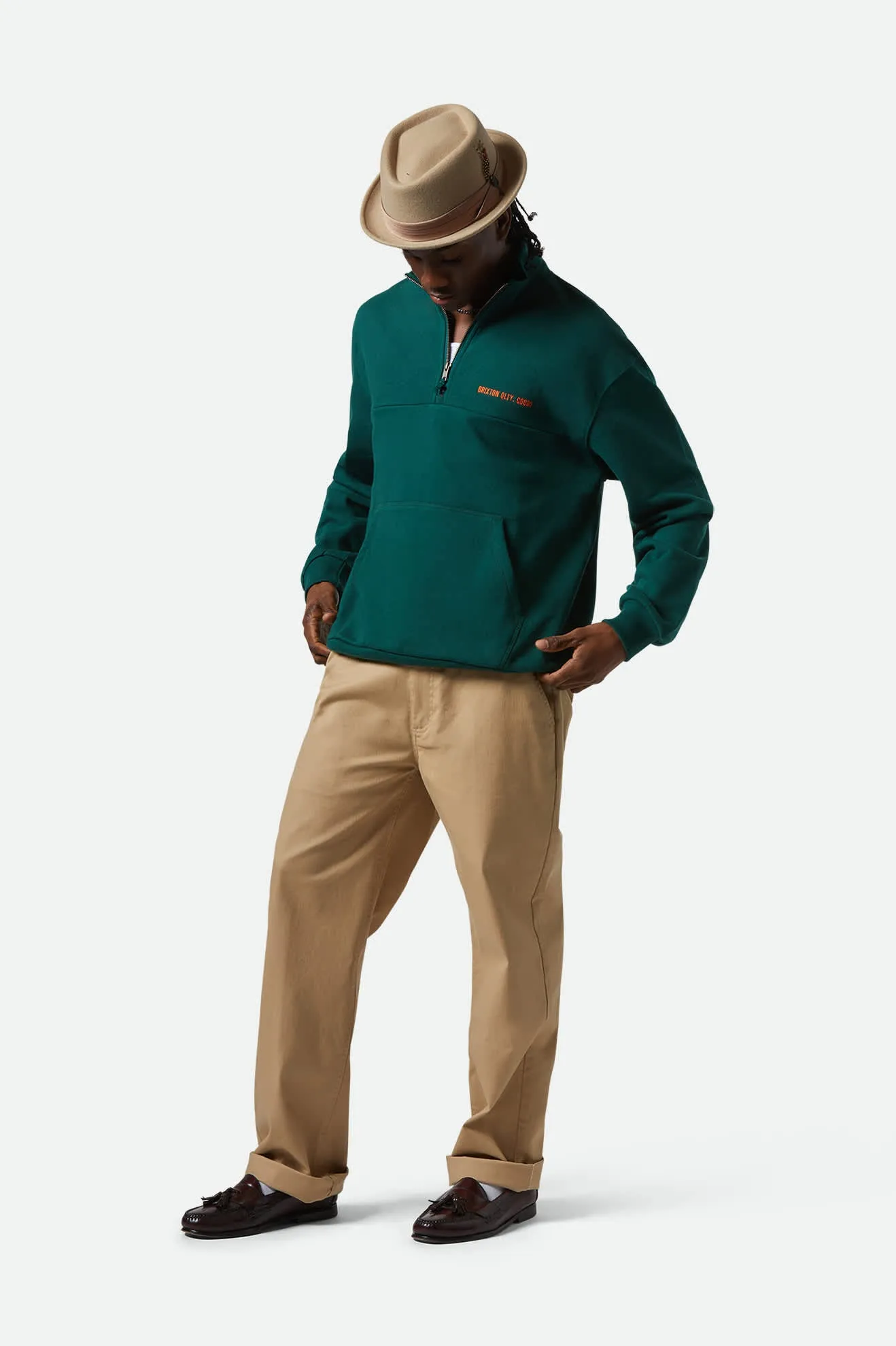 Embroidered Heavyweight Oversized Half Zip - Deep Emerald Brixton