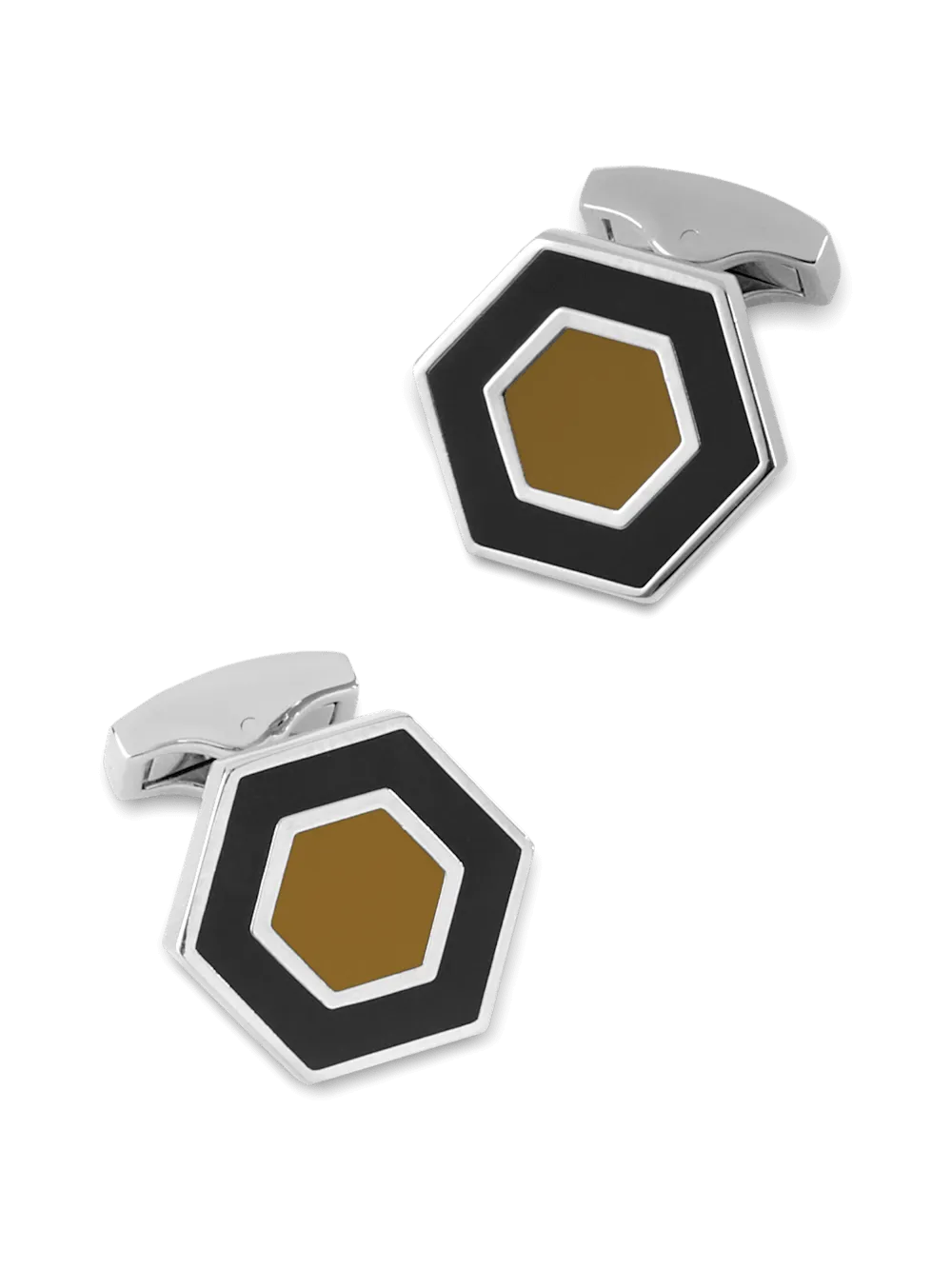 Enamel Hexagon Cufflinks - Black/tan
