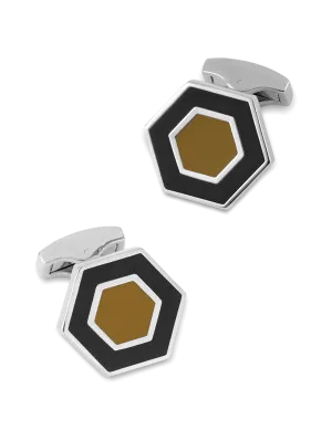 Enamel Hexagon Cufflinks - Black/tan