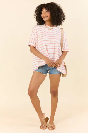 Everyday Adventures Coral Oversized Stripe Tee