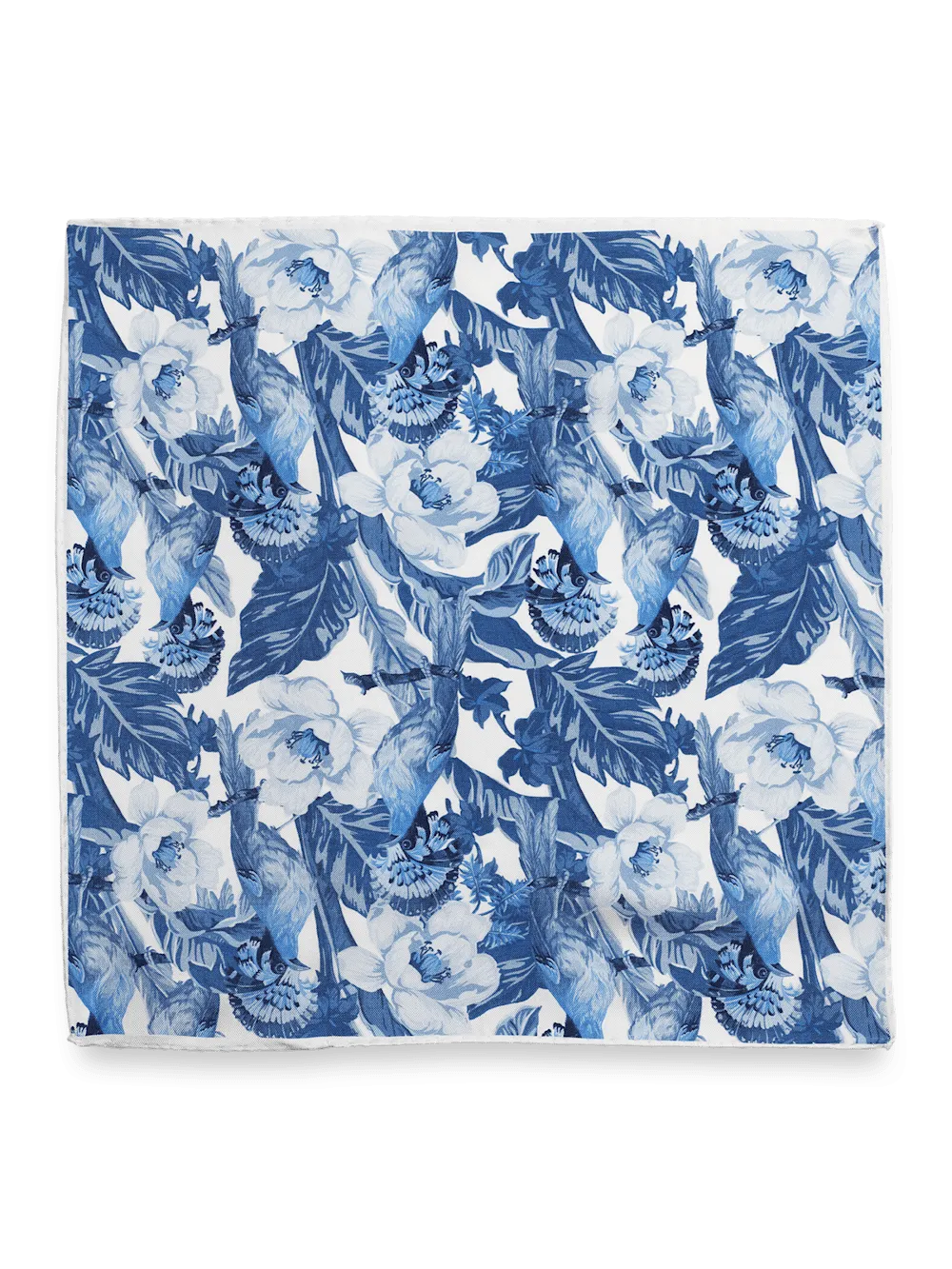 Floral Silk Pocket Square - Blue/white