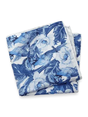 Floral Silk Pocket Square - Blue/white