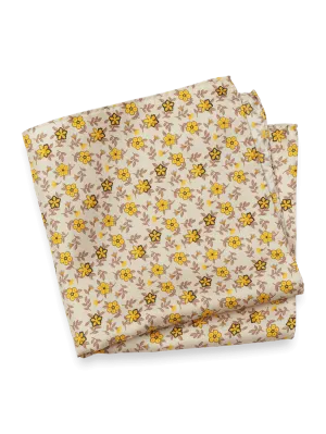 Floral Silk Pocket Square - Tan/yellow