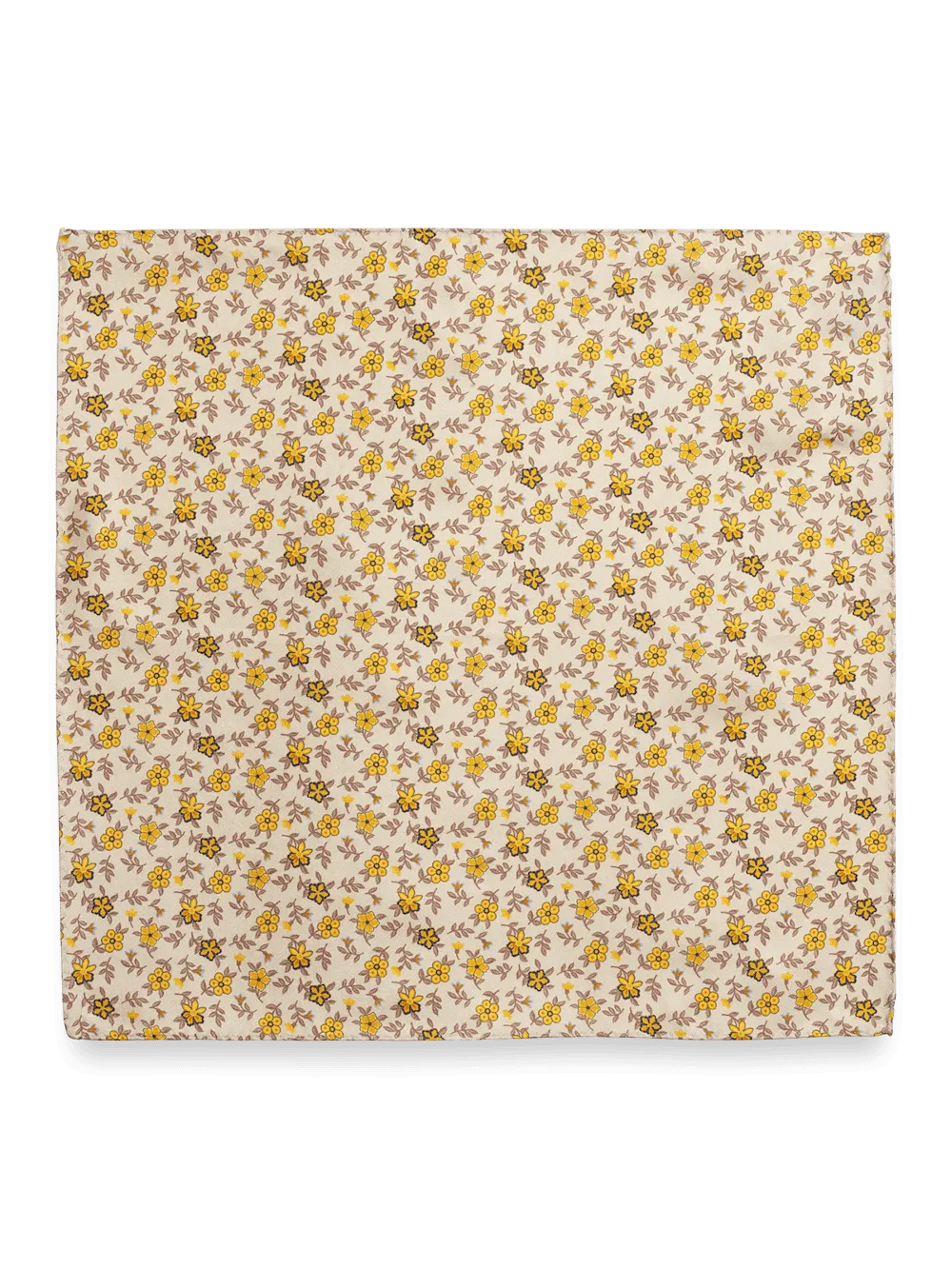 Floral Silk Pocket Square - Tan/yellow