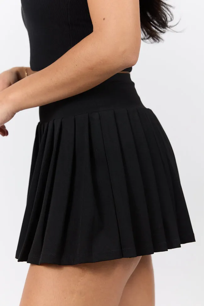For The Win Black Pleated Tennis Skirt
