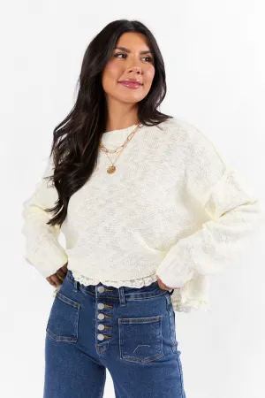 Harp On It Cream Lace Hem Crew Neck Sweater SALE