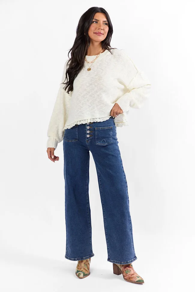 Harp On It Cream Lace Hem Crew Neck Sweater SALE