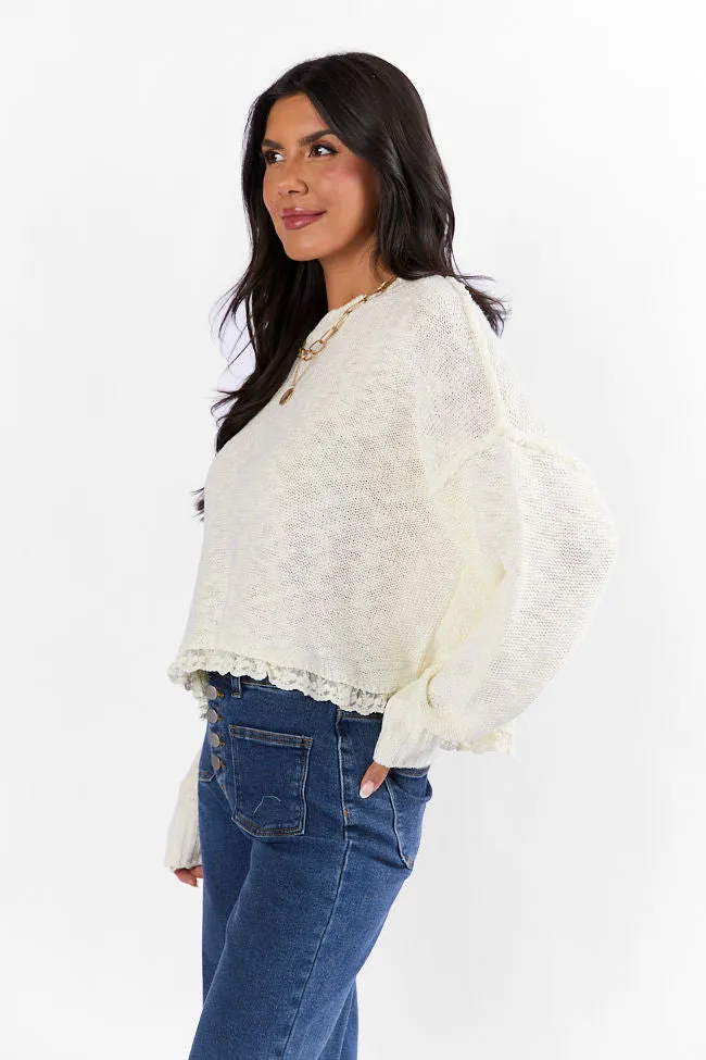Harp On It Cream Lace Hem Crew Neck Sweater SALE