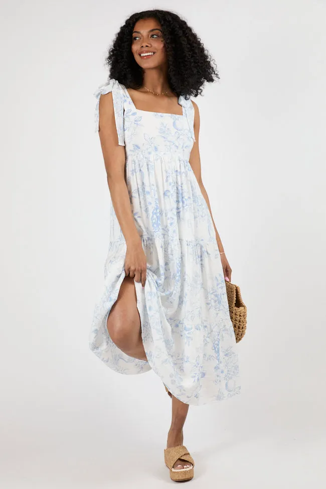 High Tide Touch Blue and Ivory Fruit Icon Printed Midi Dress