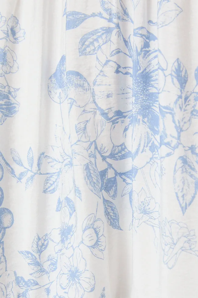 High Tide Touch Blue and Ivory Fruit Icon Printed Midi Dress