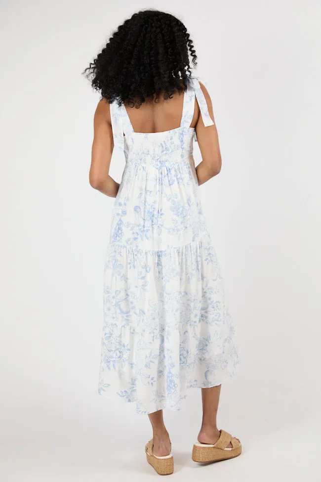 High Tide Touch Blue and Ivory Fruit Icon Printed Midi Dress