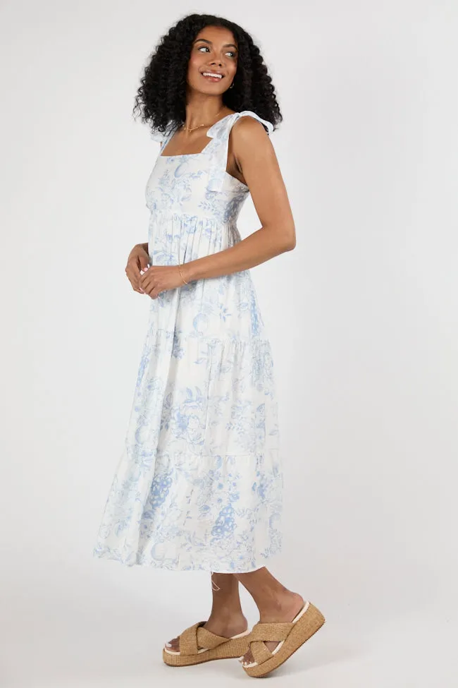 High Tide Touch Blue and Ivory Fruit Icon Printed Midi Dress