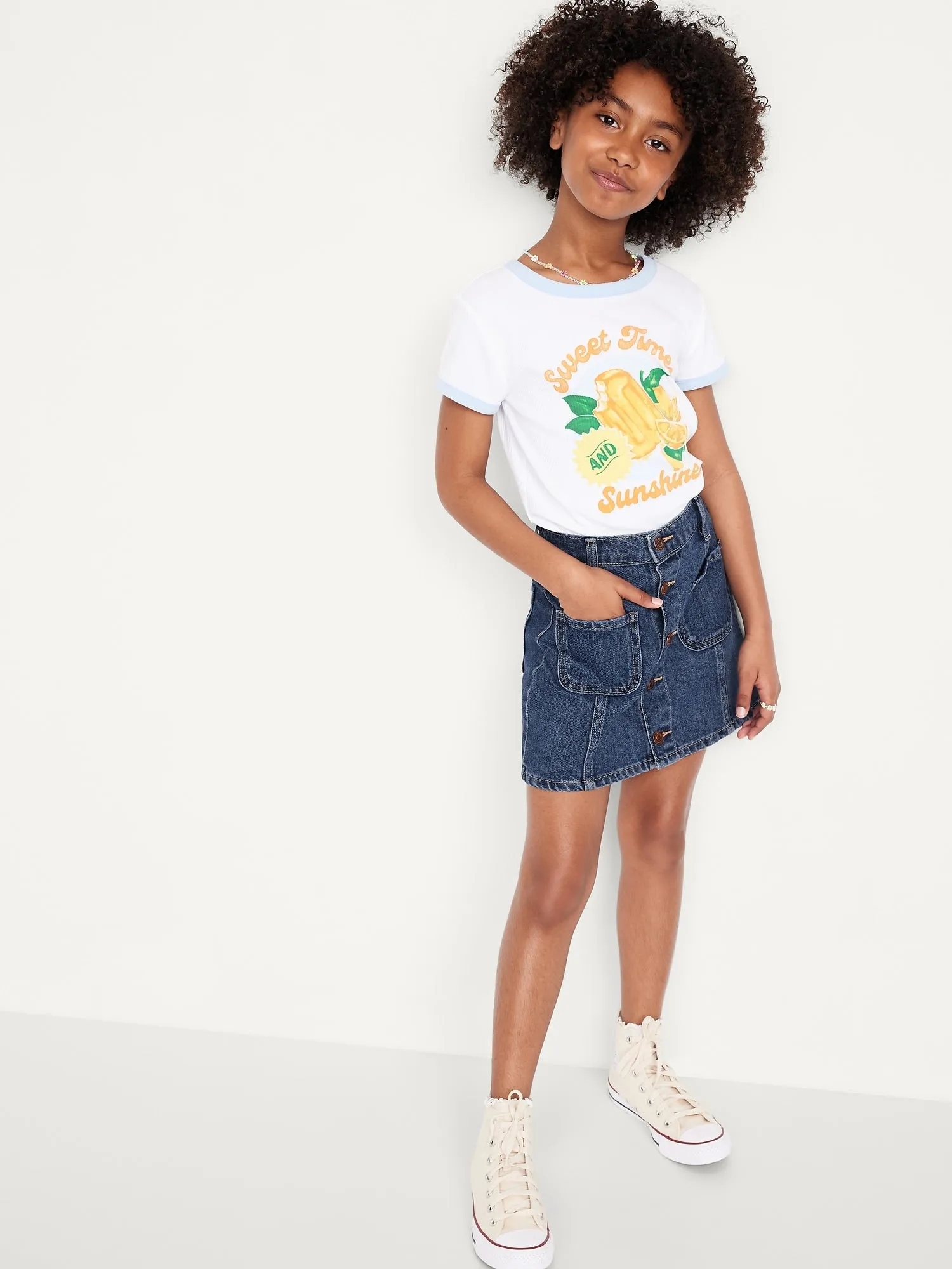 High-Waisted Button-Front Utility Mariner Jean Skirt for Girls