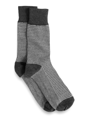 Houndstooth Cotton Blend Sock - Charcoal