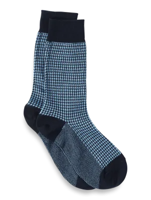 Houndstooth Cotton Blend Sock - Navy