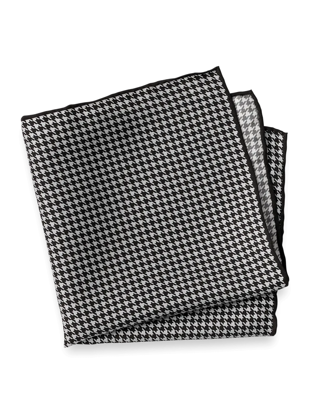 Houndstooth Silk Pocket Square - Black/grey