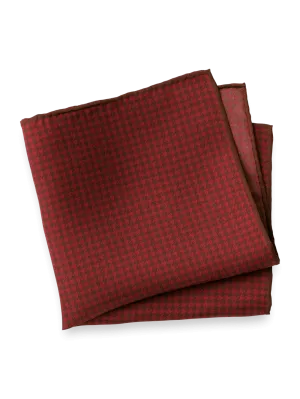 Houndstooth Silk Pocket Square - Burgundy