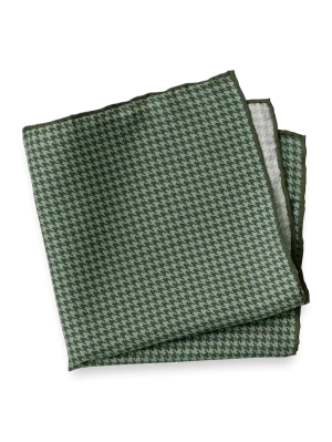 Houndstooth Silk Pocket Square - Green