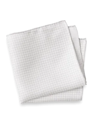 Houndstooth Silk Pocket Square - Ivory/silver