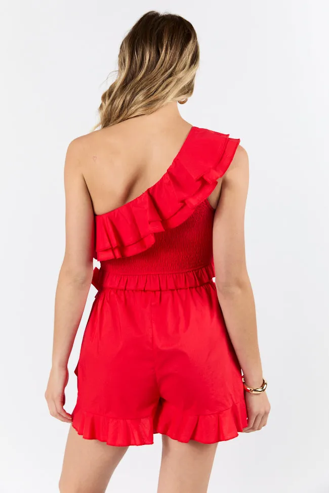 I Hope You Dance Red One Shoulder Ruffle Two Piece Set