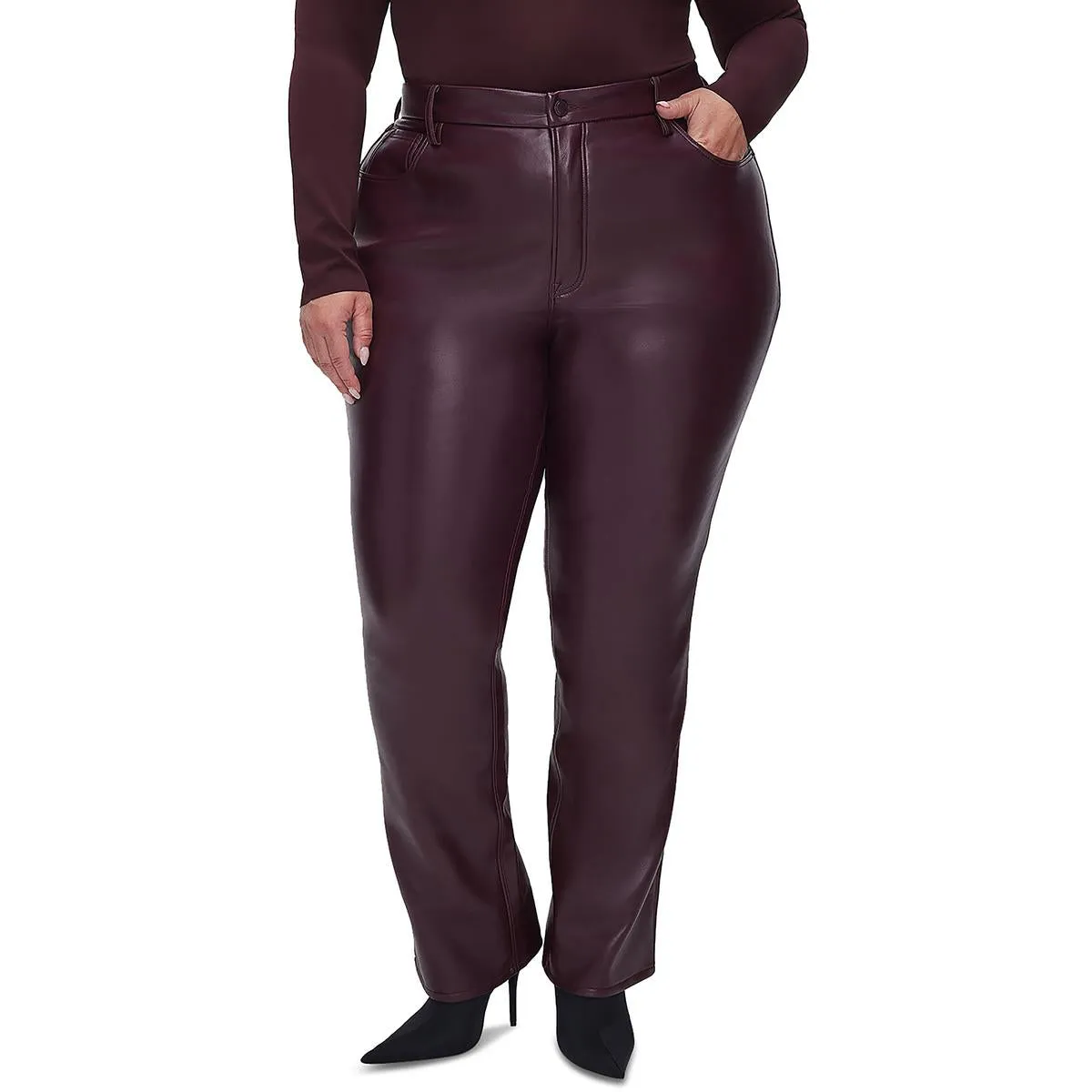 Icon Womens Faux Leather High Rise Straight Leg Pants