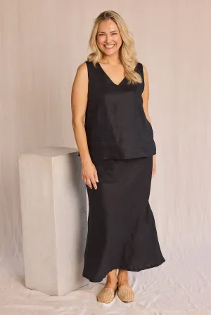 Katie Bias Cut Linen Skirt in Black Adrift