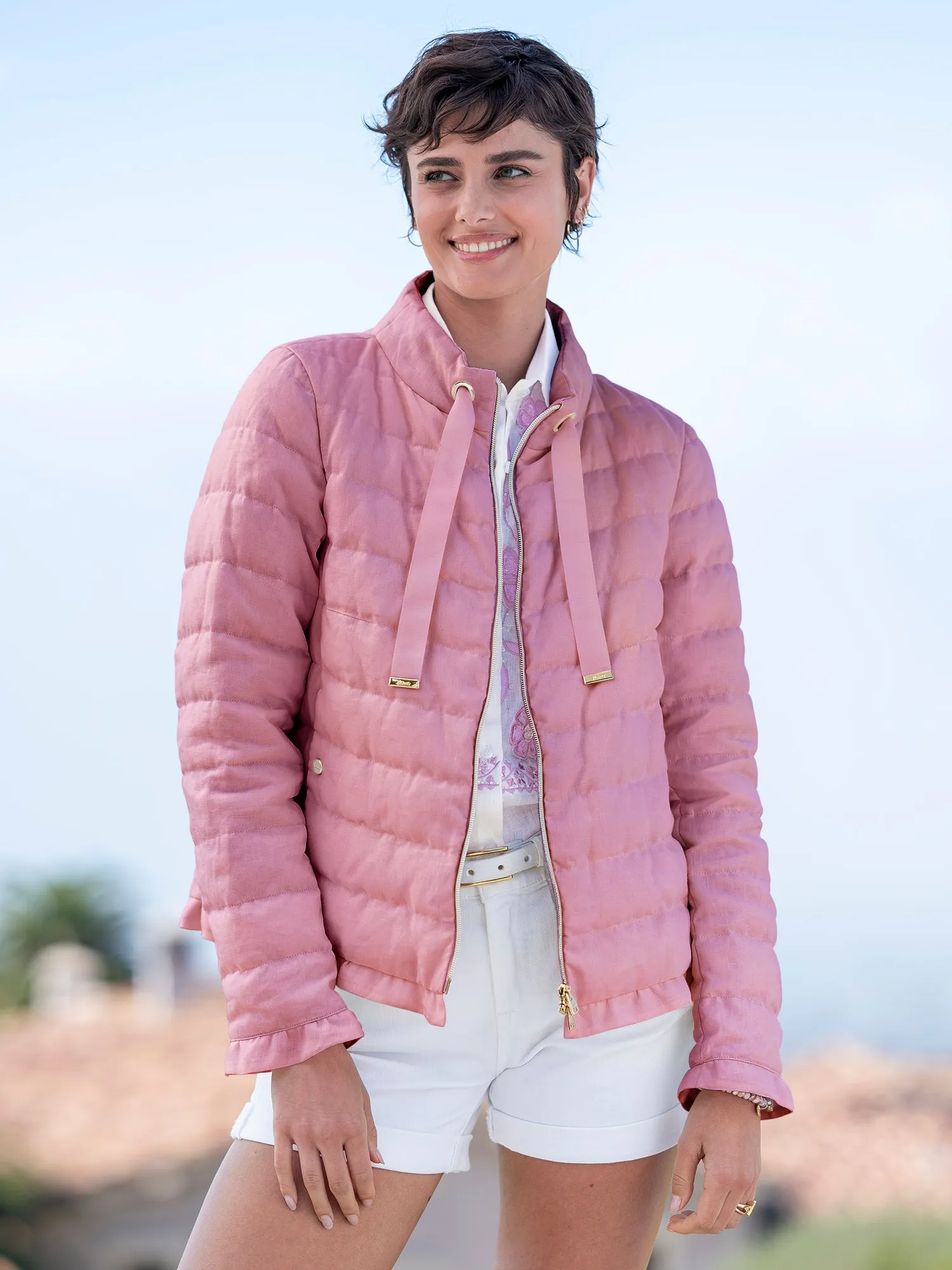 Krista Linen Ruffle Down Jacket