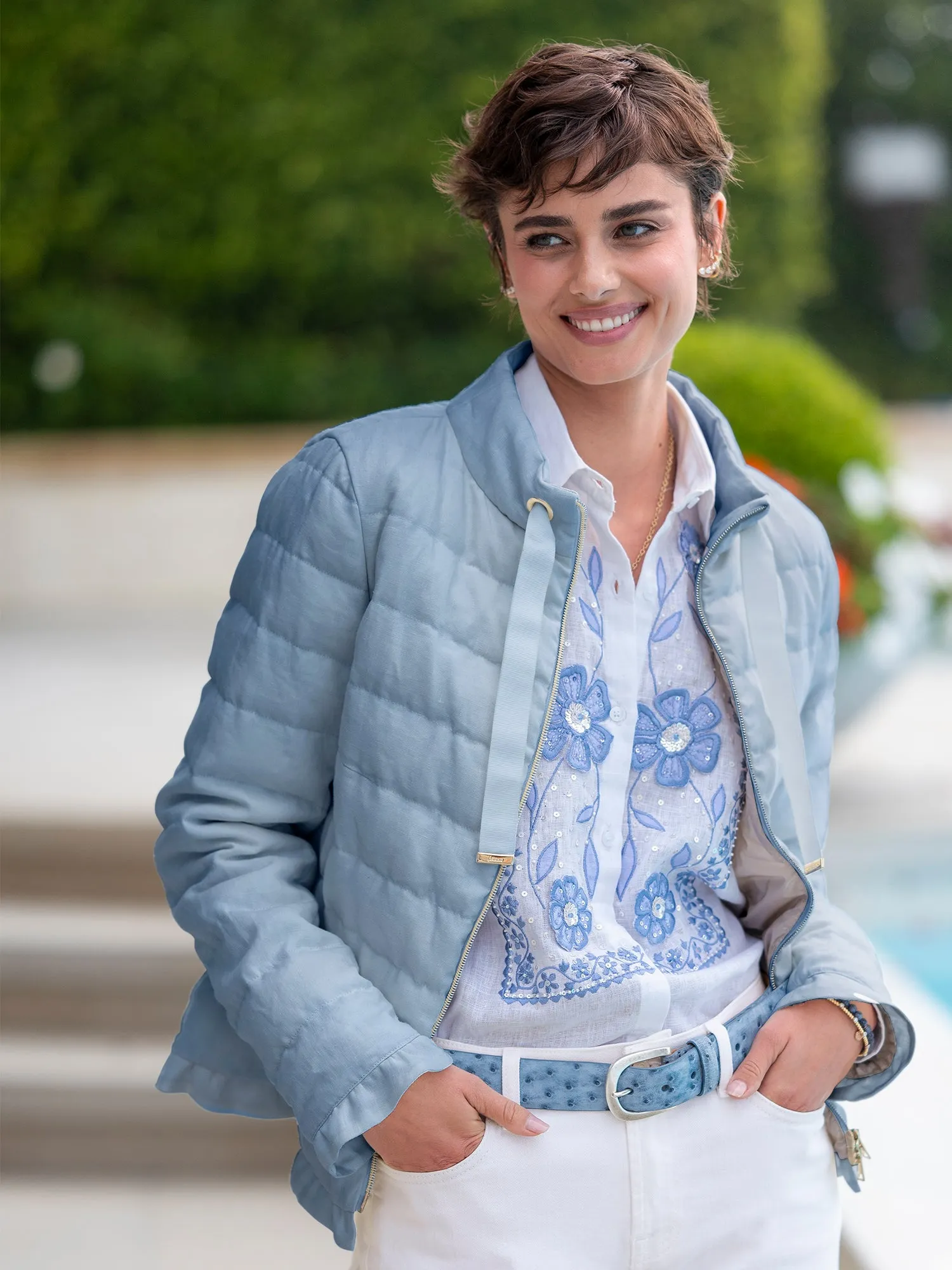 Krista Linen Ruffle Down Jacket
