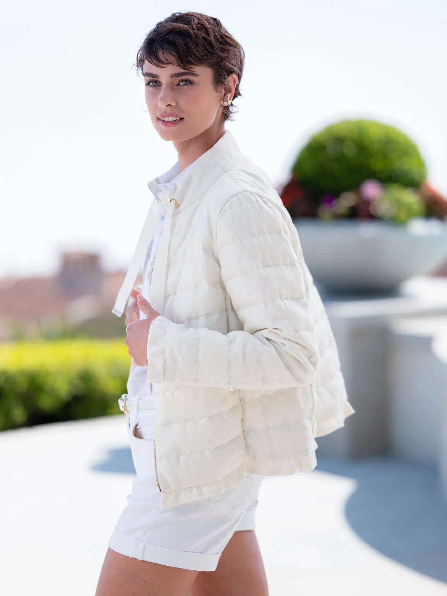 Krista Linen Ruffle Down Jacket