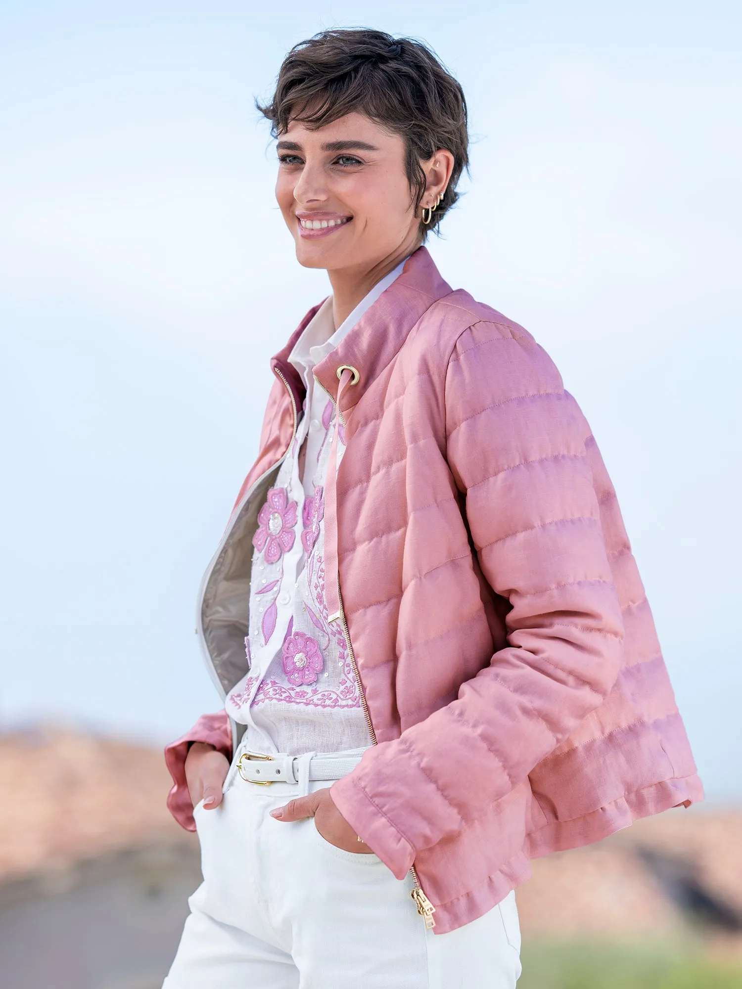 Krista Linen Ruffle Down Jacket
