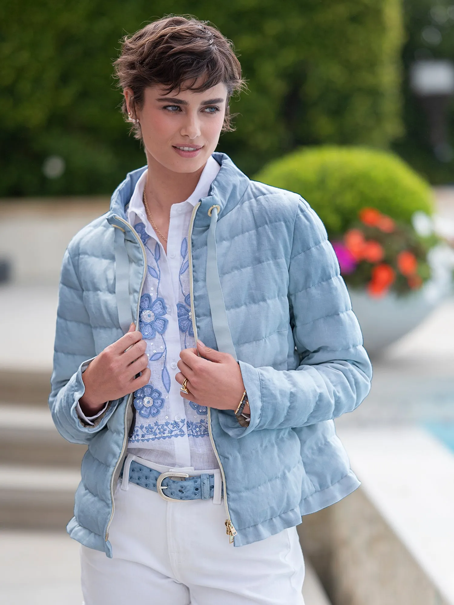 Krista Linen Ruffle Down Jacket