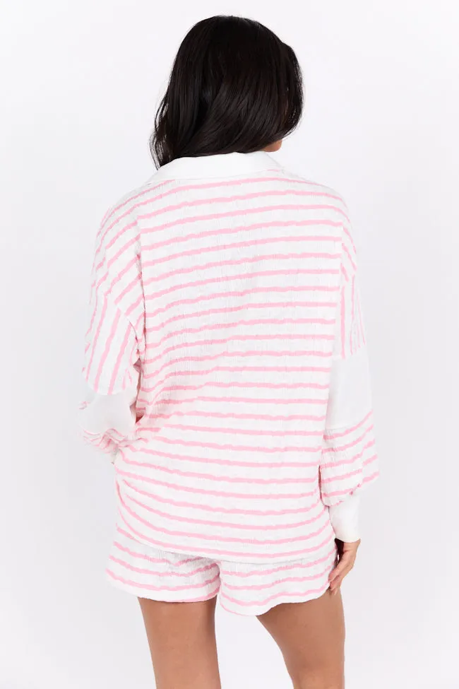 Lazy Days Long Sleeve Striped Pink and White Lounge Top