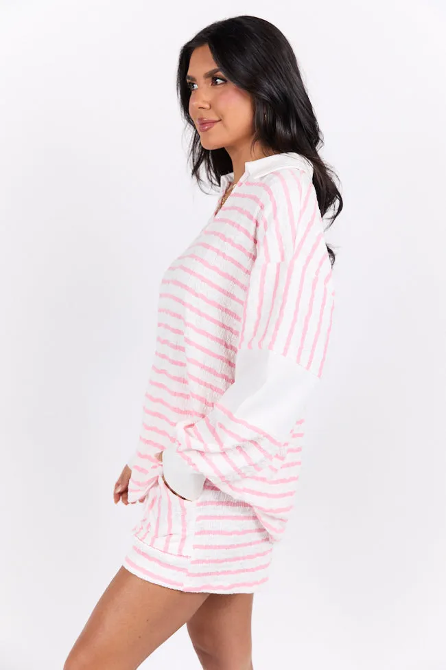 Lazy Days Long Sleeve Striped Pink and White Lounge Top