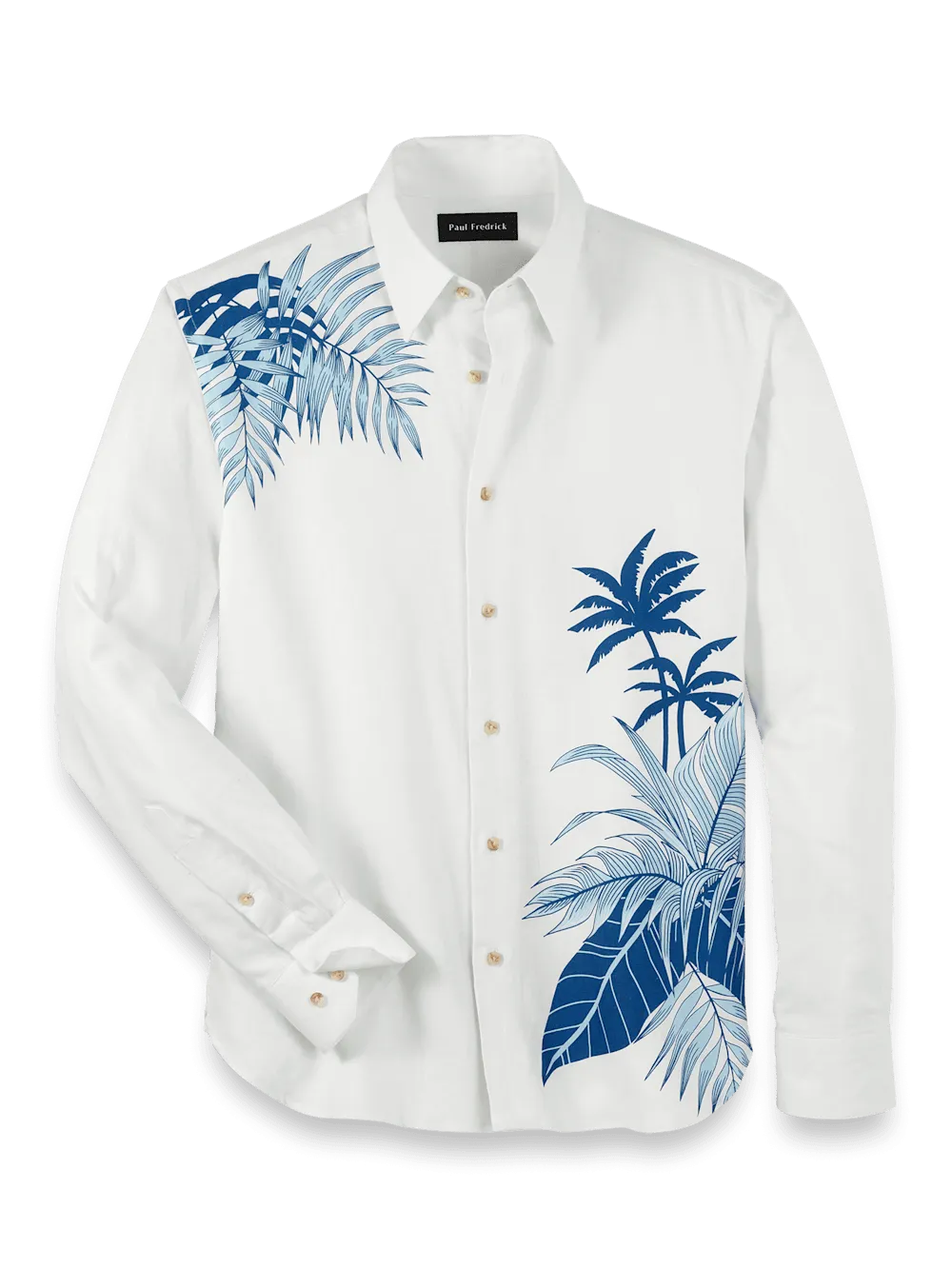 Linen Blend Botanical Print Casual Shirt - White