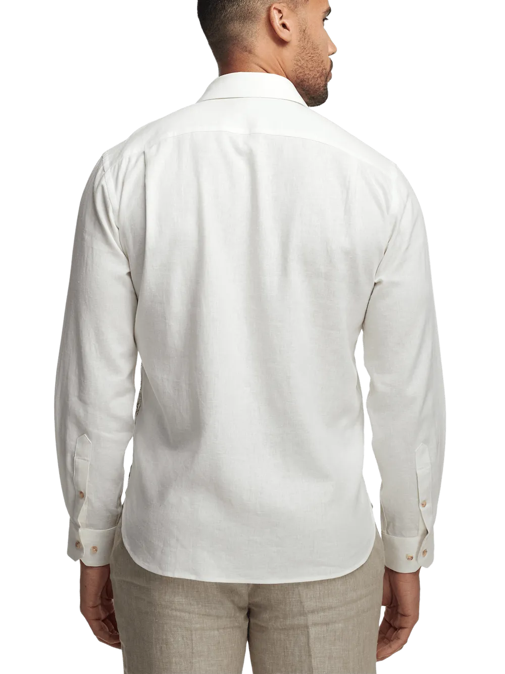 Linen Blend Botanical Print Casual Shirt - White