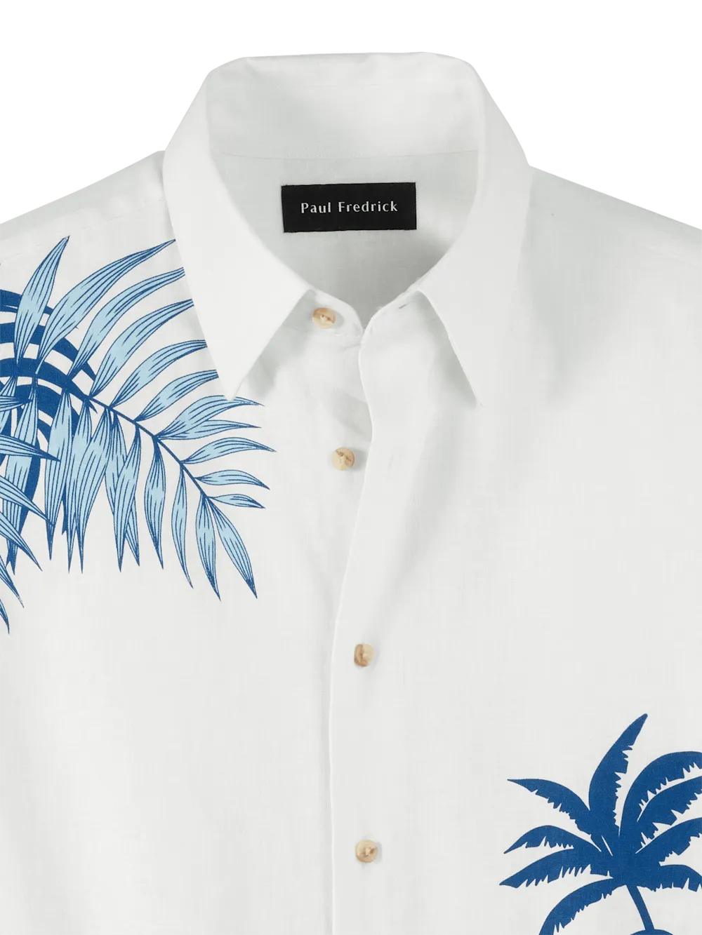 Linen Blend Botanical Print Casual Shirt - White