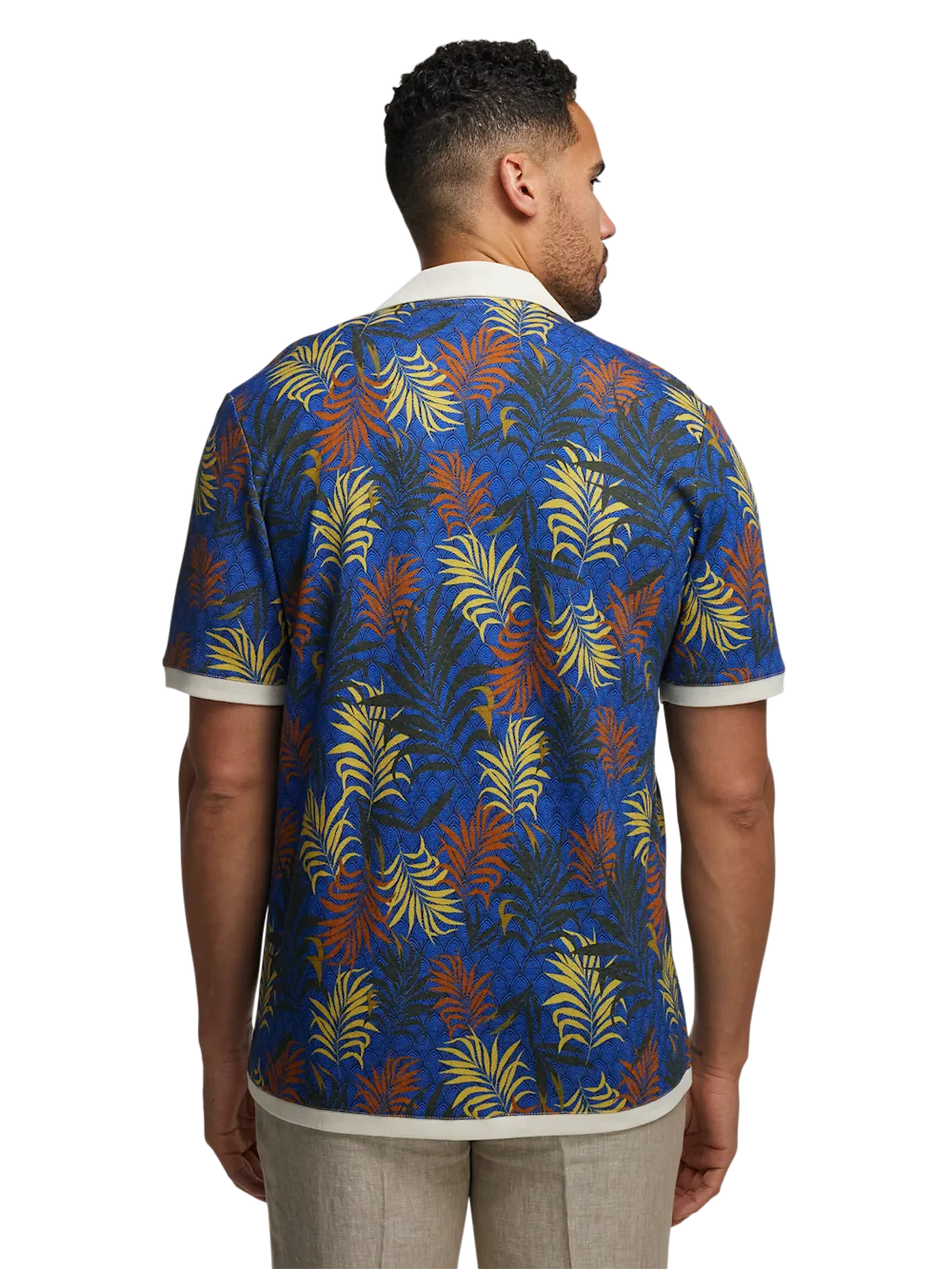 Linen Blend Button Front Camp Collar - Blue Multi