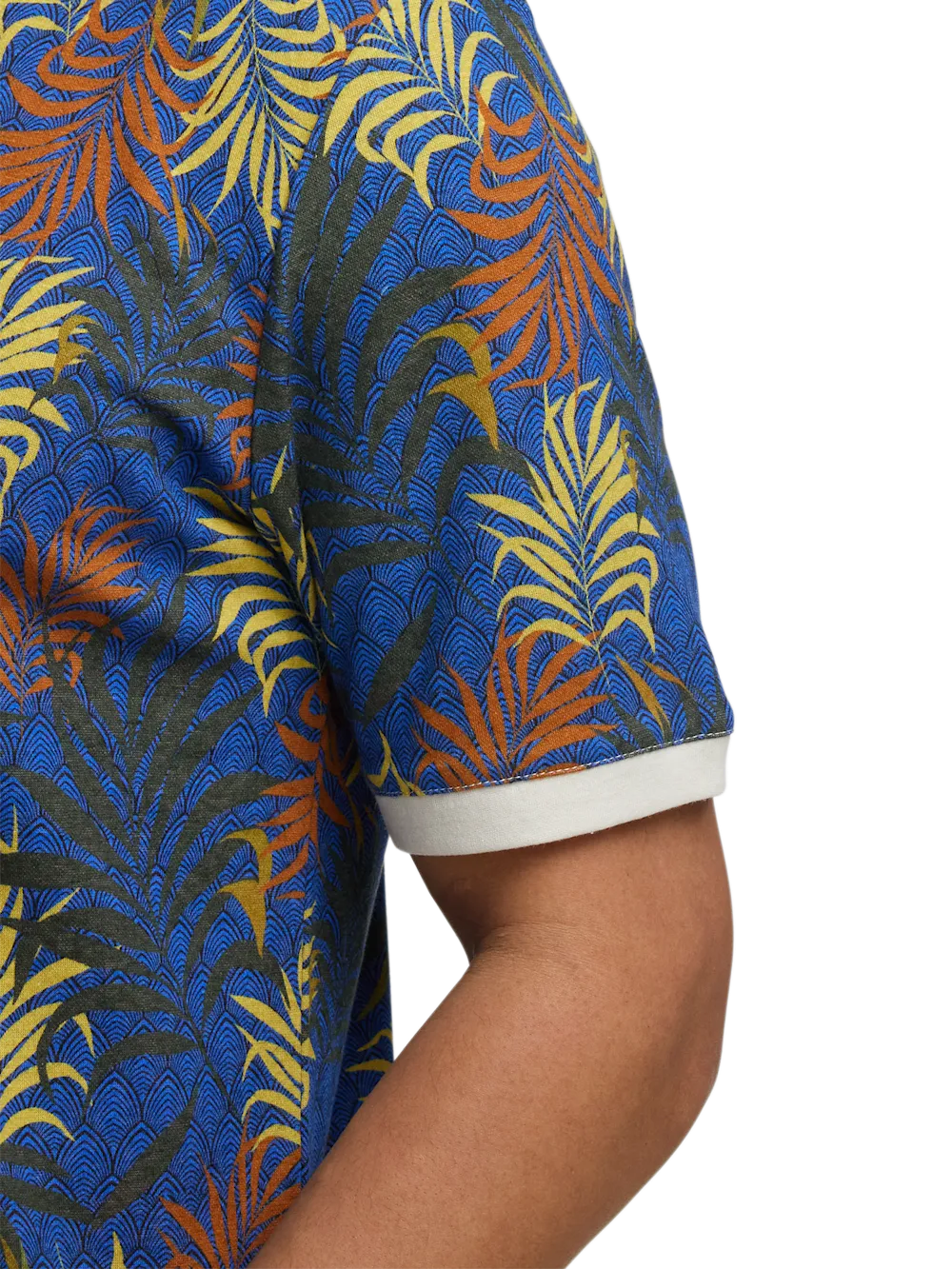 Linen Blend Button Front Camp Collar - Blue Multi