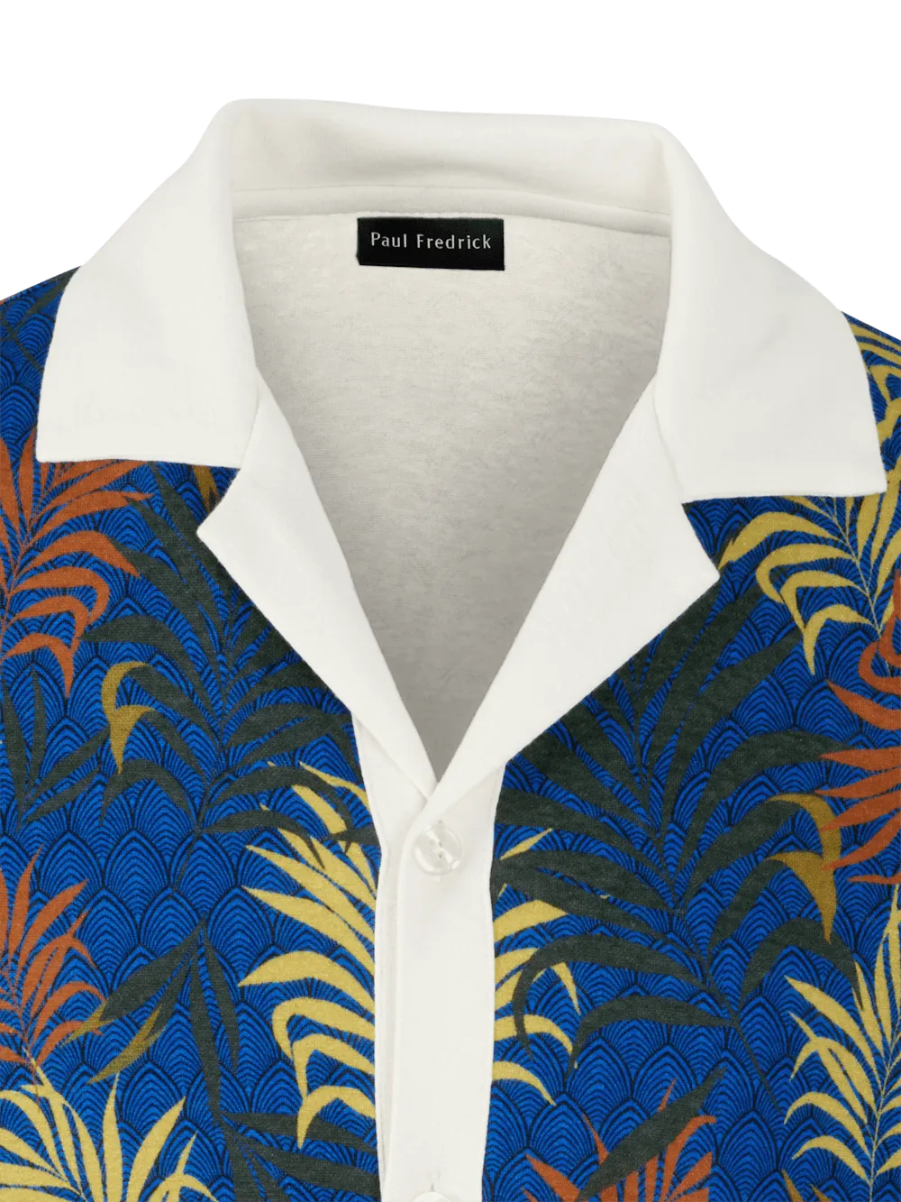 Linen Blend Button Front Camp Collar - Blue Multi