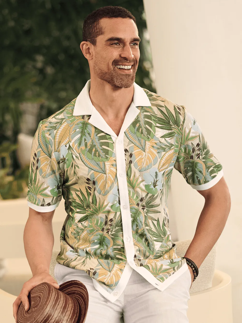 Linen Blend Button Front Camp Collar - Multi