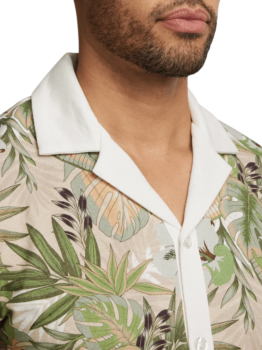 Linen Blend Button Front Camp Collar - Multi
