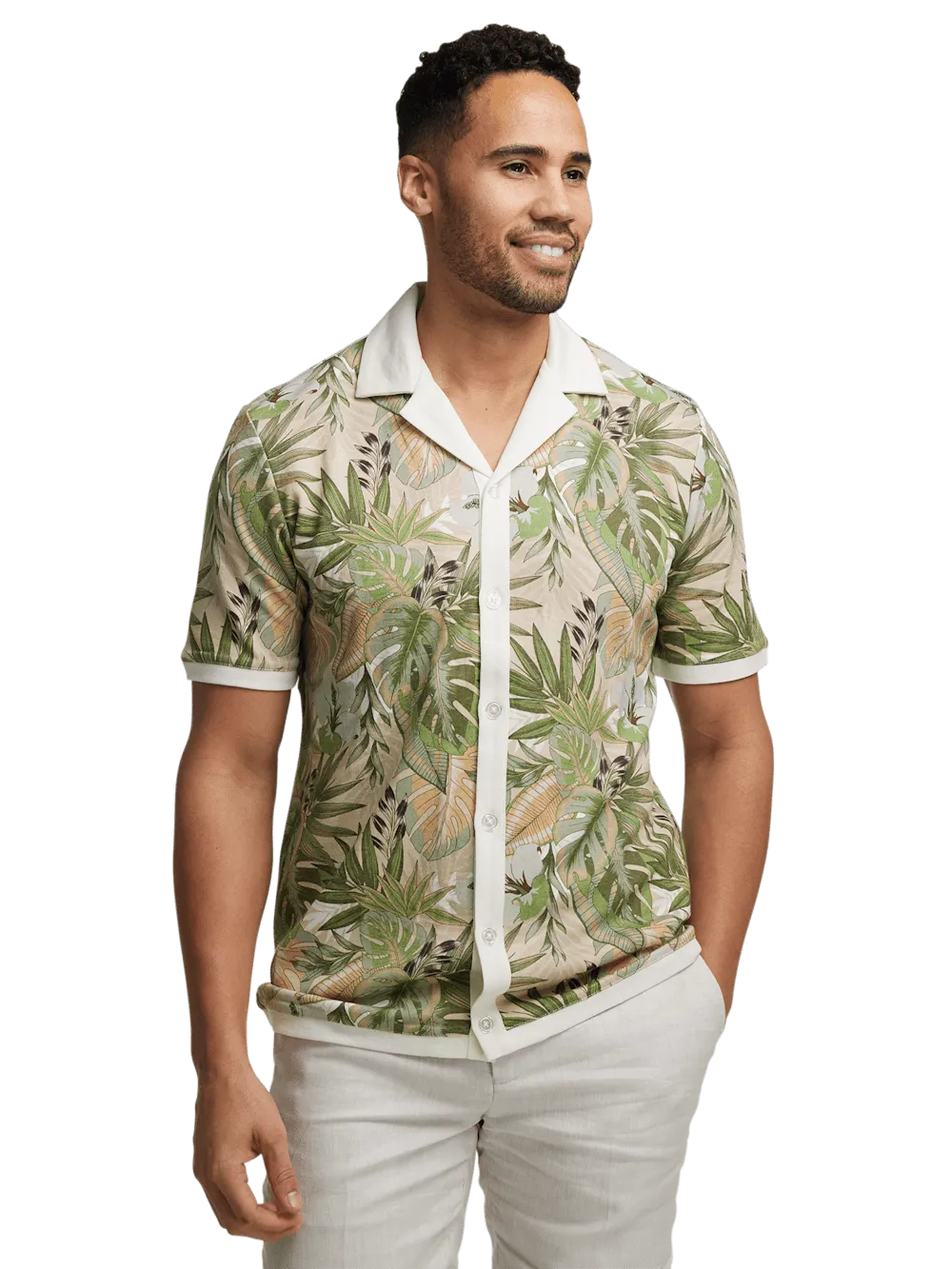 Linen Blend Button Front Camp Collar - Multi