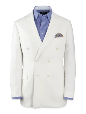 Linen Blend Double Breasted Peak Lapel Suit Jacket - White
