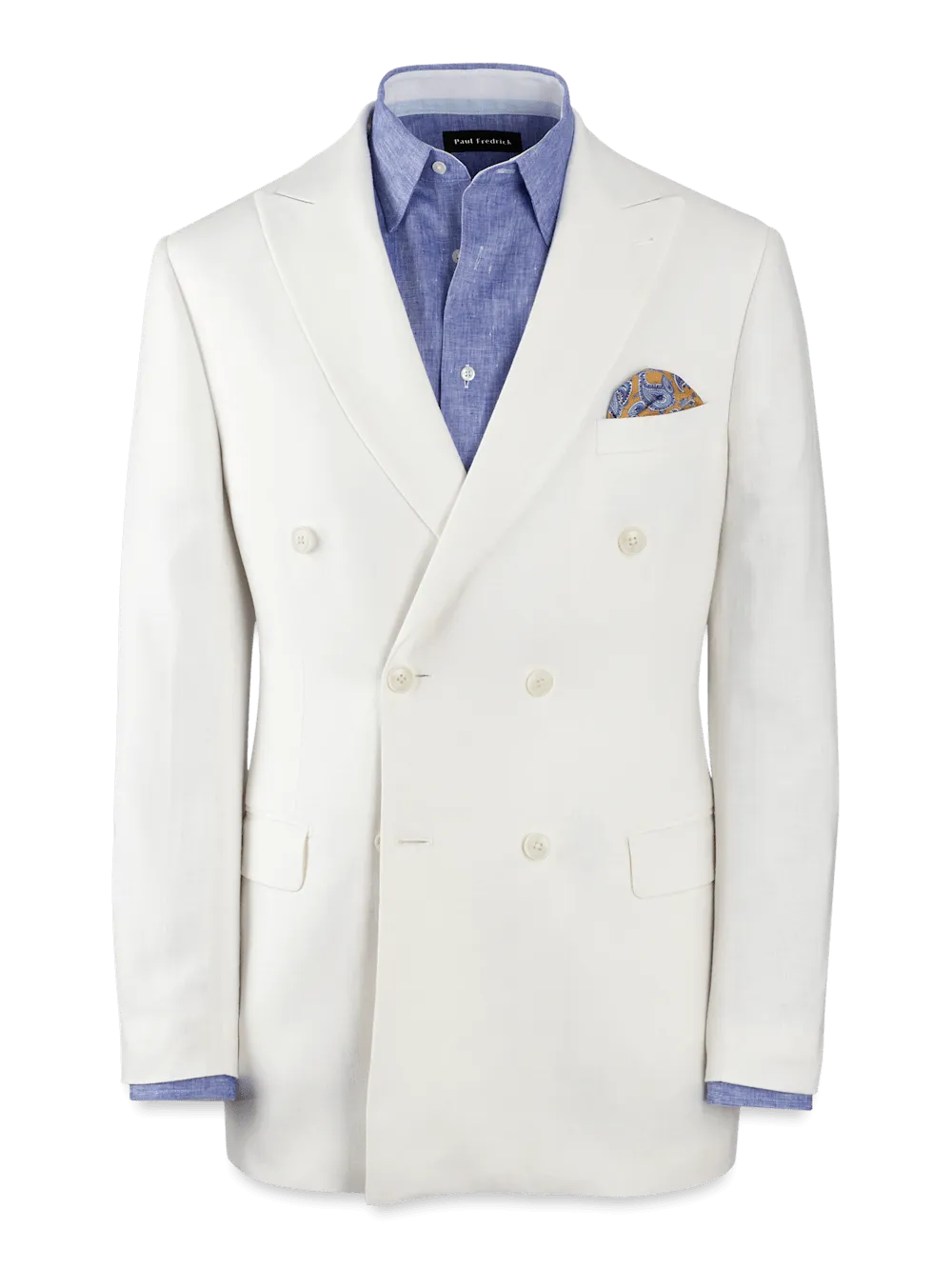 Linen Blend Double Breasted Peak Lapel Suit Jacket - White