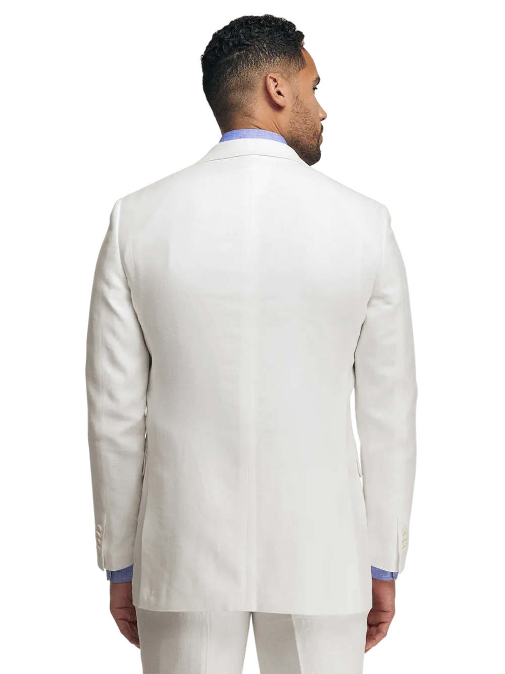 Linen Blend Double Breasted Peak Lapel Suit Jacket - White
