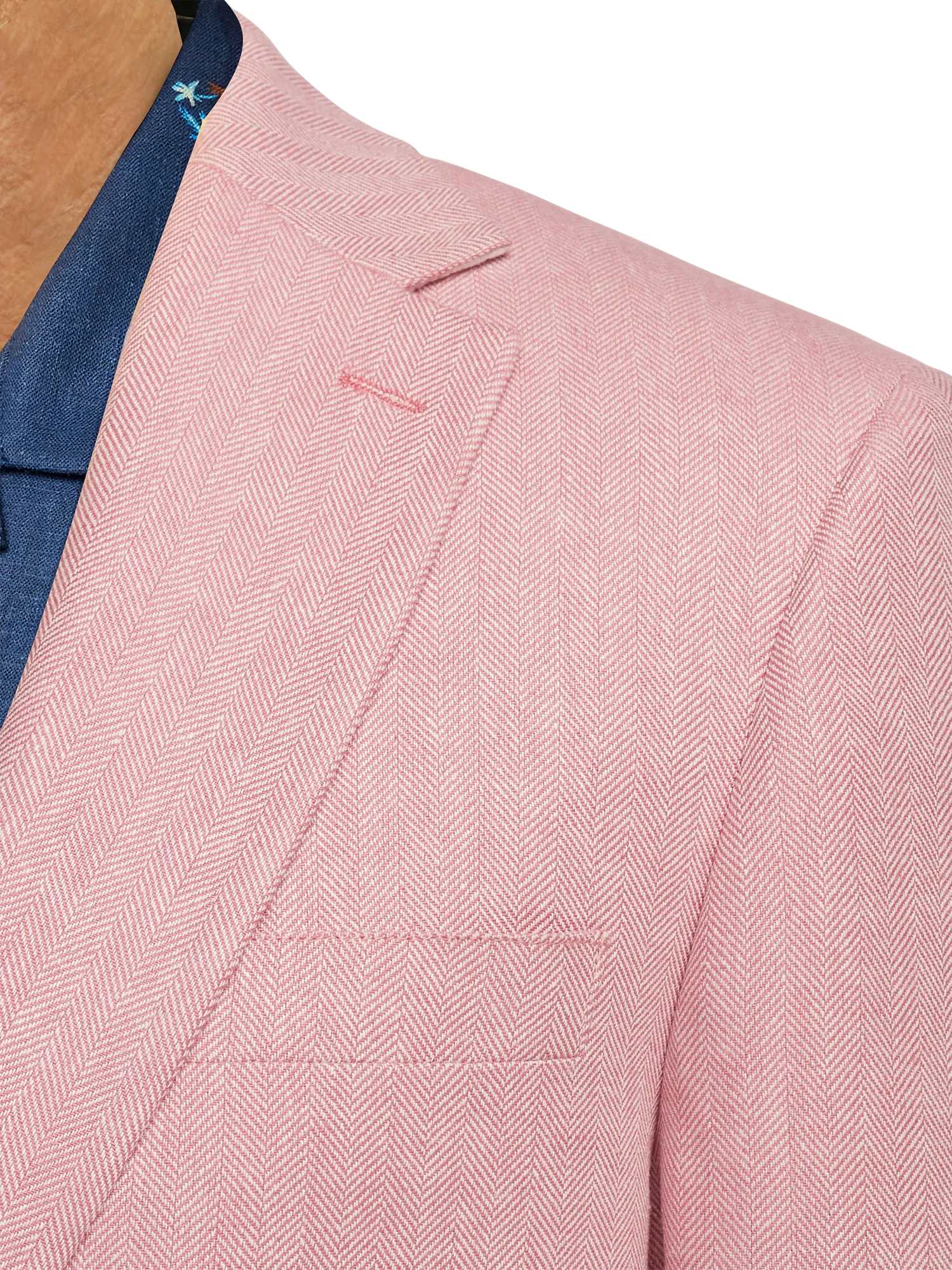 Linen Blend Herringbone Notch Lapel Sport Coat - Watermelon