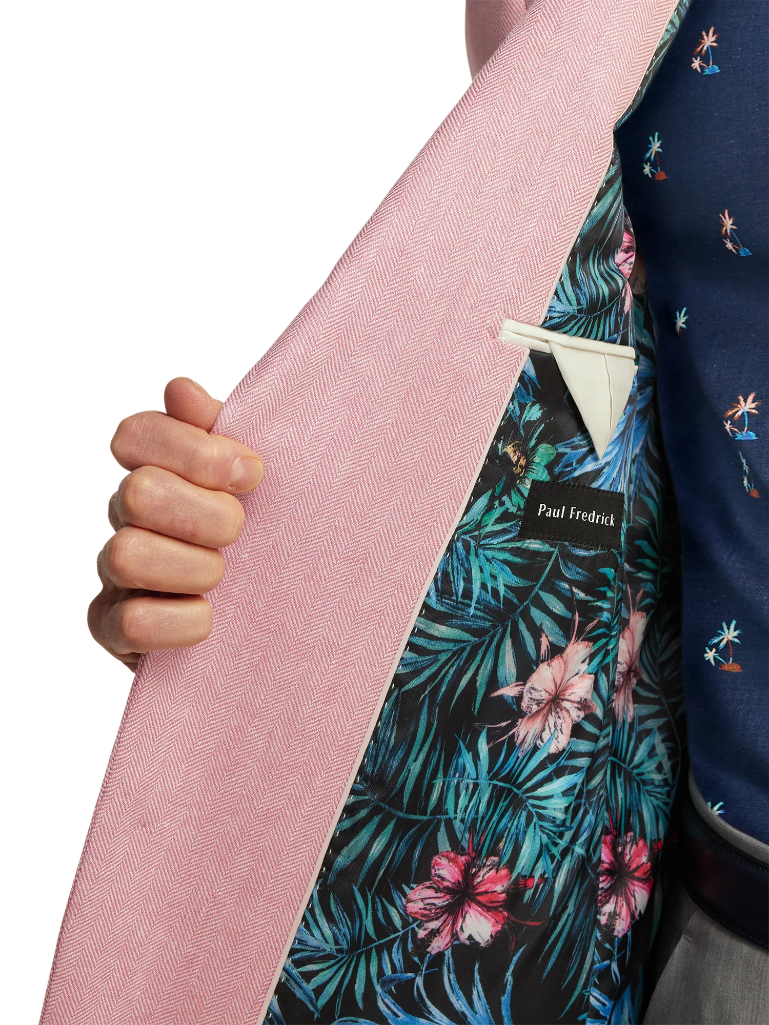 Linen Blend Herringbone Notch Lapel Sport Coat - Watermelon