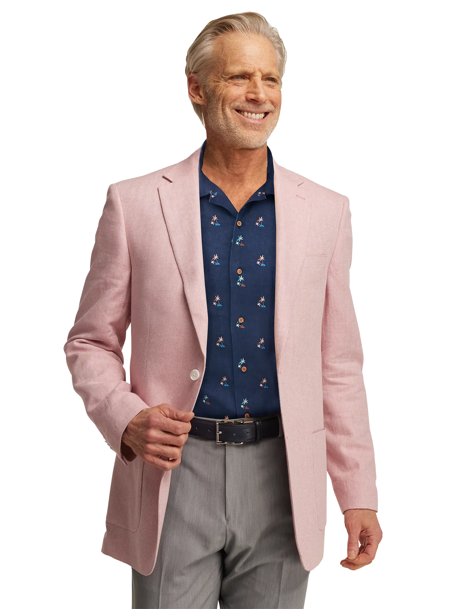 Linen Blend Herringbone Notch Lapel Sport Coat - Watermelon